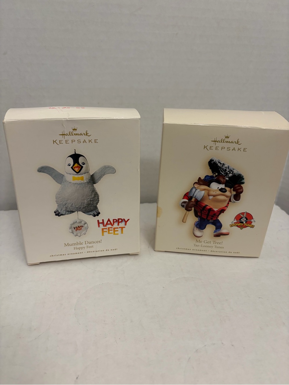 Hallmark Keepsake Ornaments Lot: 2007 Looney Tunes Taz & 2008 Happy Feet Mumble